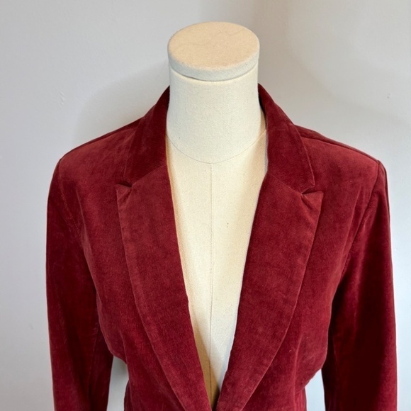 Cleo Women's Burgundy Corduroy Single Breasted Blazer, Plaid Lining SZ Small - Picture 6 of 10
